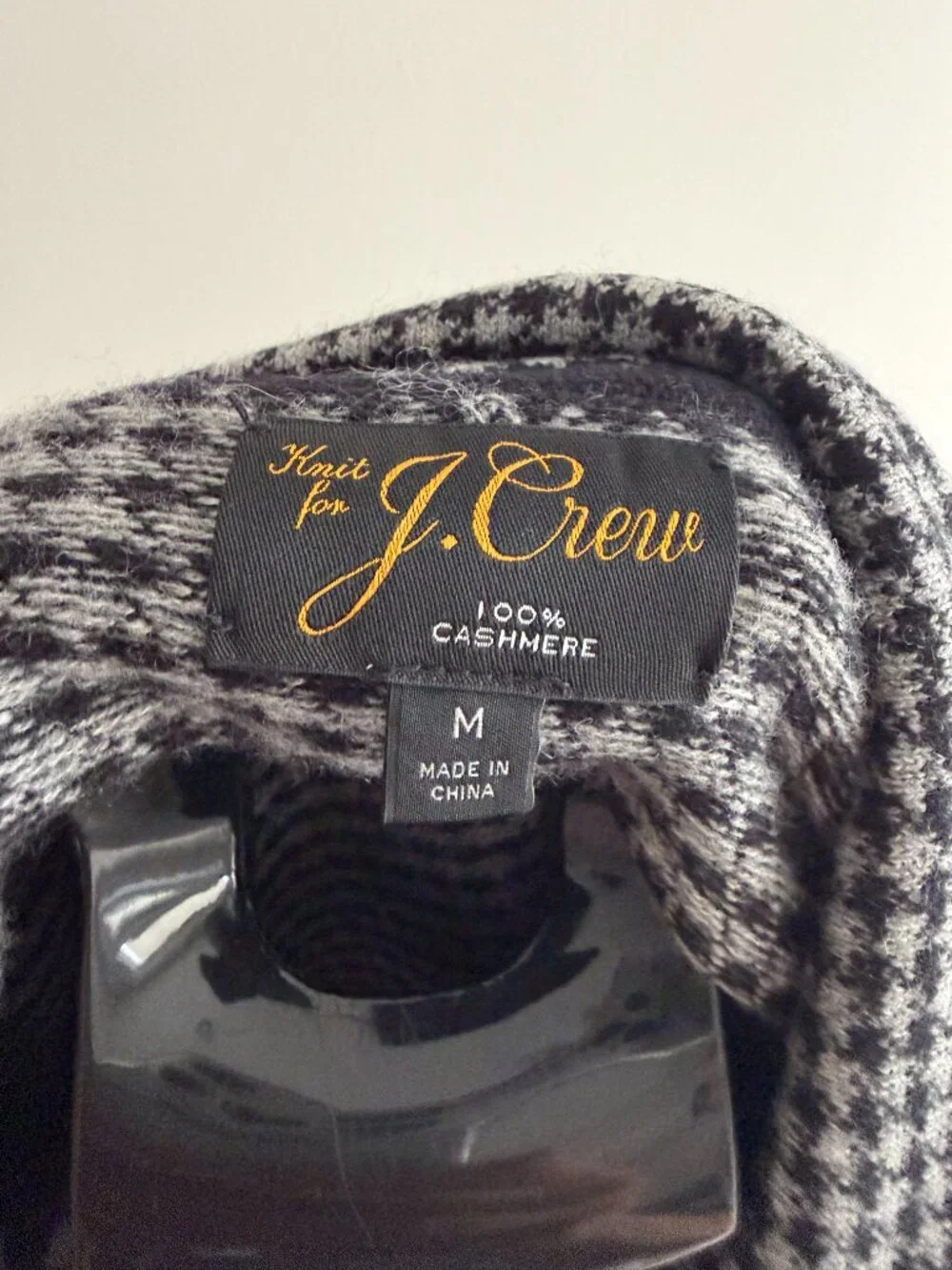 100% Cashmere J. Crew Black/Grey Houndstooth Sweater Blazer (Medium)